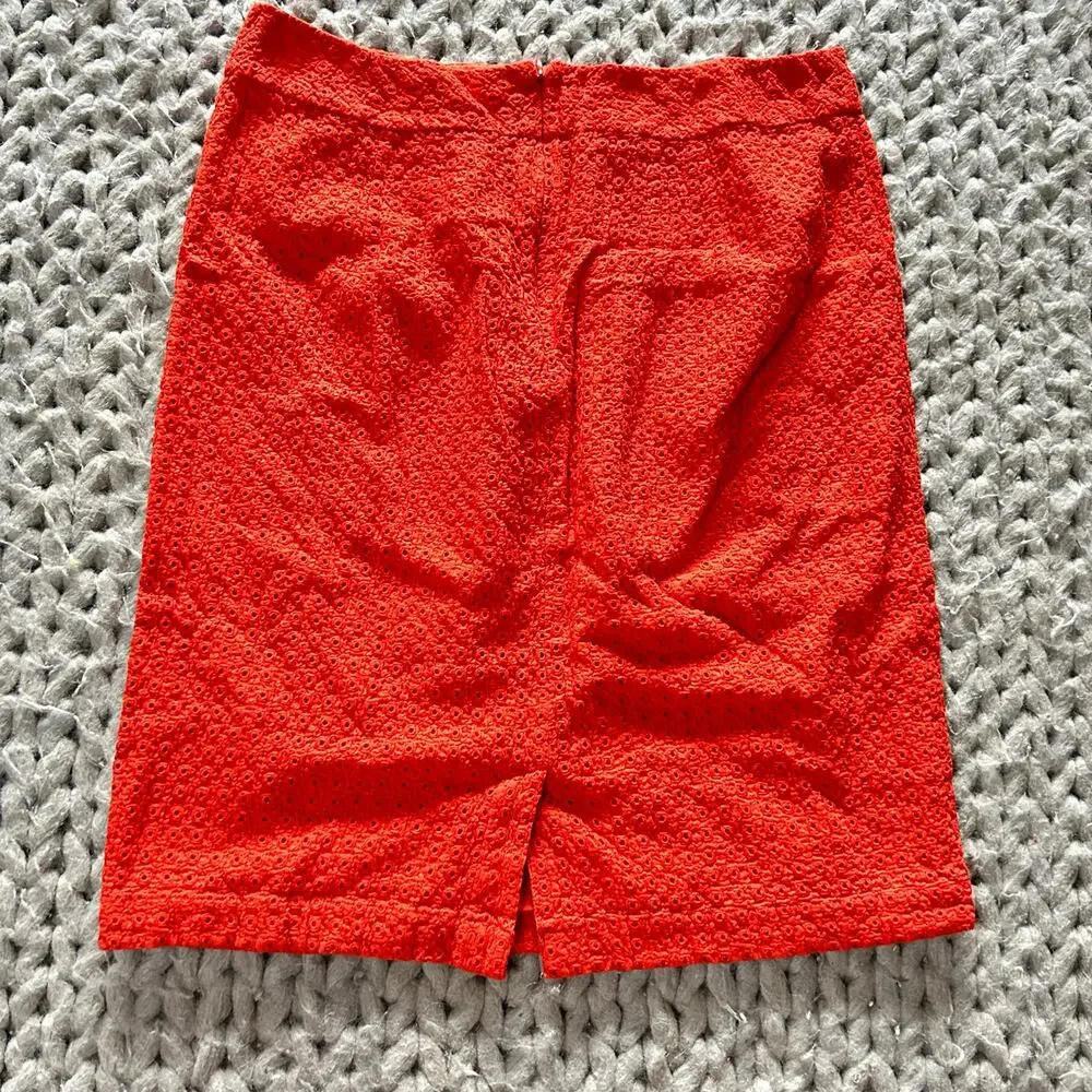 Coldwater Creek Eyelet Skirt 10 Orange Red Coral Pencil Straight Coastal Prep